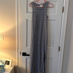 Blueish-gray and White Striped Maxi Dress